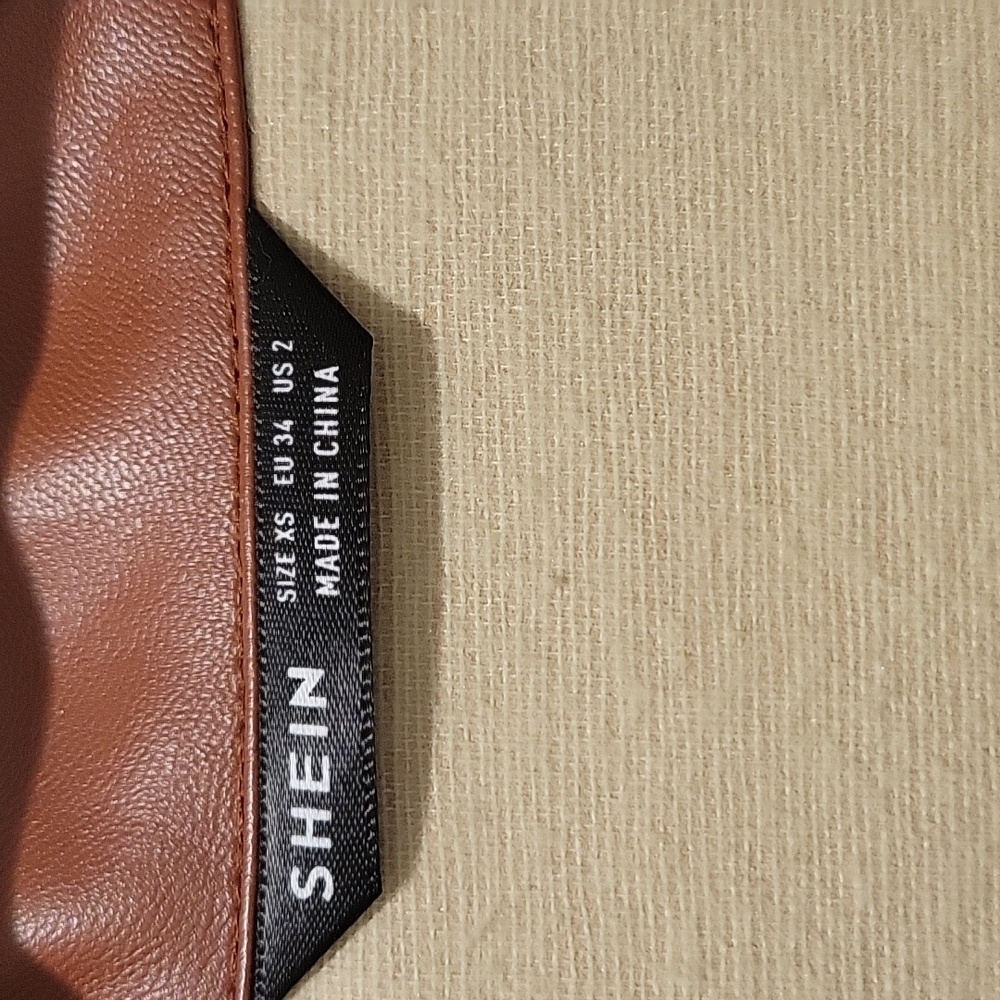SHEIN Faux Leather Jacket - Cognac Brown Oversized Shacket - XS - Picture 3 of 9
